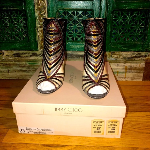 Authentic Jimmy Choo size 8.5 Mesh Quartz snake/leather opened toe heels. - Picture 2 of 4